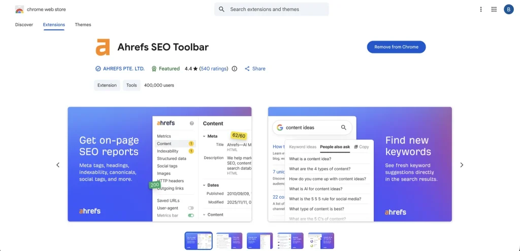 Ahrefs SEO extension on chrome