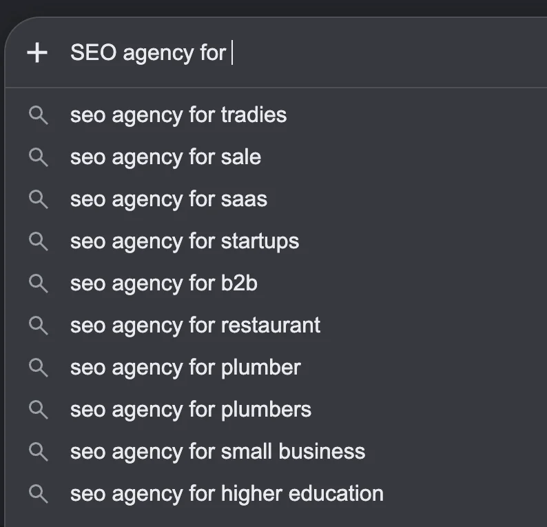 Searching keywords in google autocompete