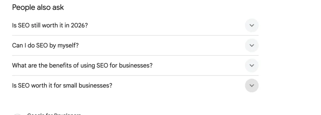 People also ask section queries related to SEO