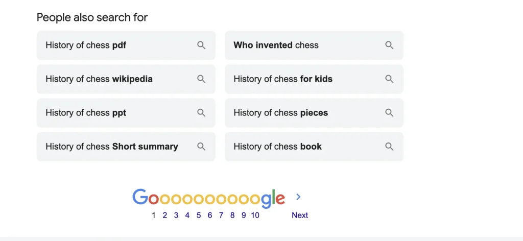 Chess keywords in people also search for section