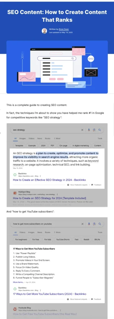 SEO content written by brian dean