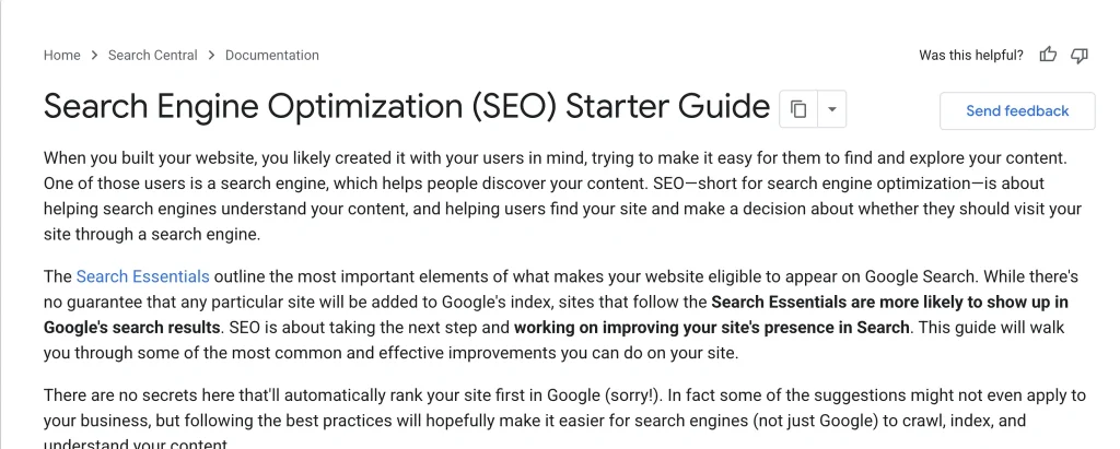 SEO starter guide by google documentation