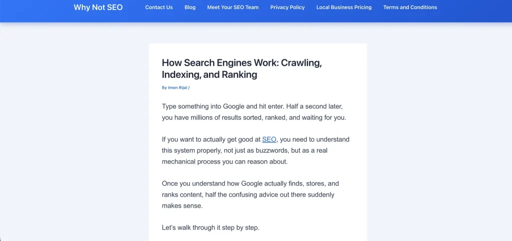 whynotseo blog on how search engine works