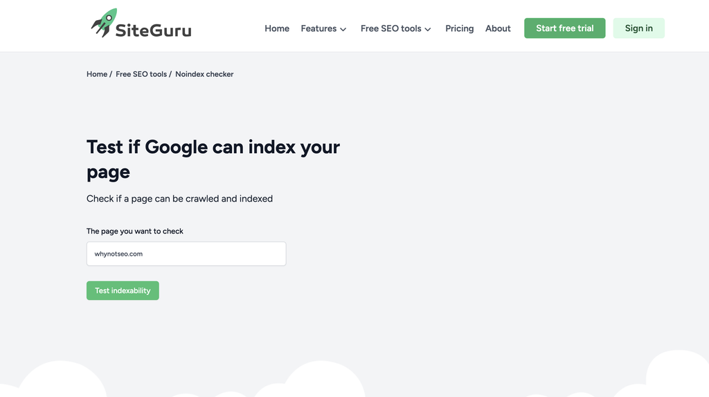 Checking the no index tag on website