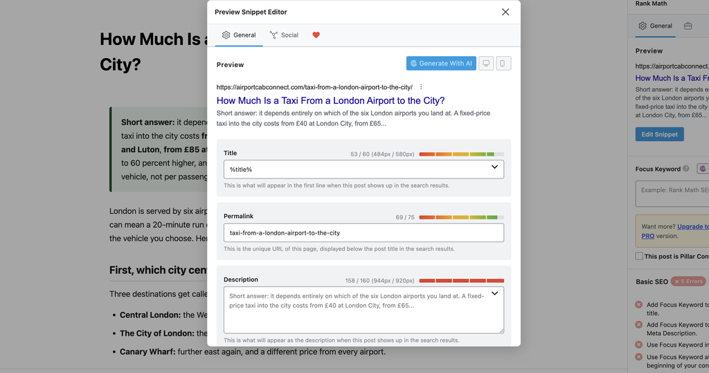 Optimizing the meta title of a webpage