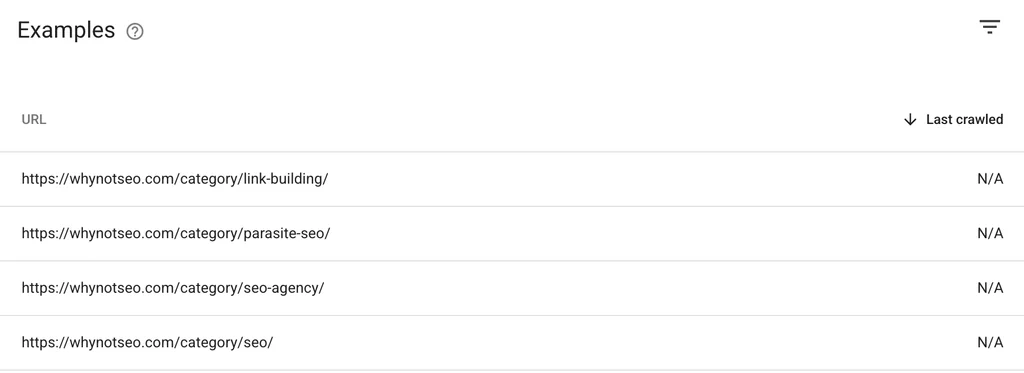 not indexed useless page on website in google search console